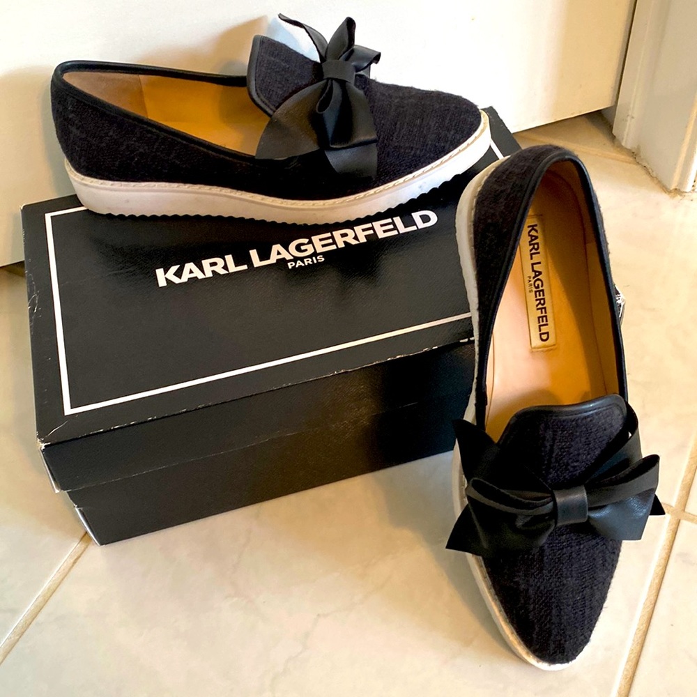 Karl Lagerfeld. Slip-on sneaker. 1in platform. Gently used